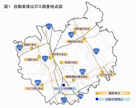 自動車排ガス調査地点の地図