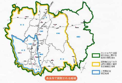 各法令で規制される地域の地図