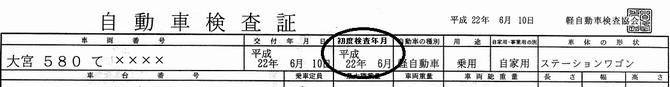 自動車検査証における初度検査年月の記載例