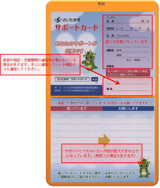 サポートカード【二つ折り型】の形状