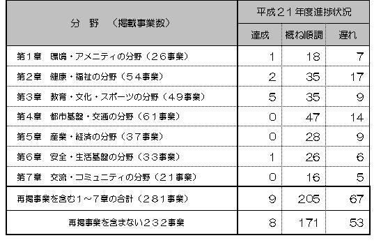 分野別の平成21年度実施状況（表）