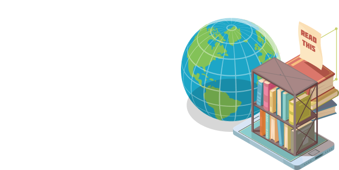 地球儀と本棚（本）のイラスト