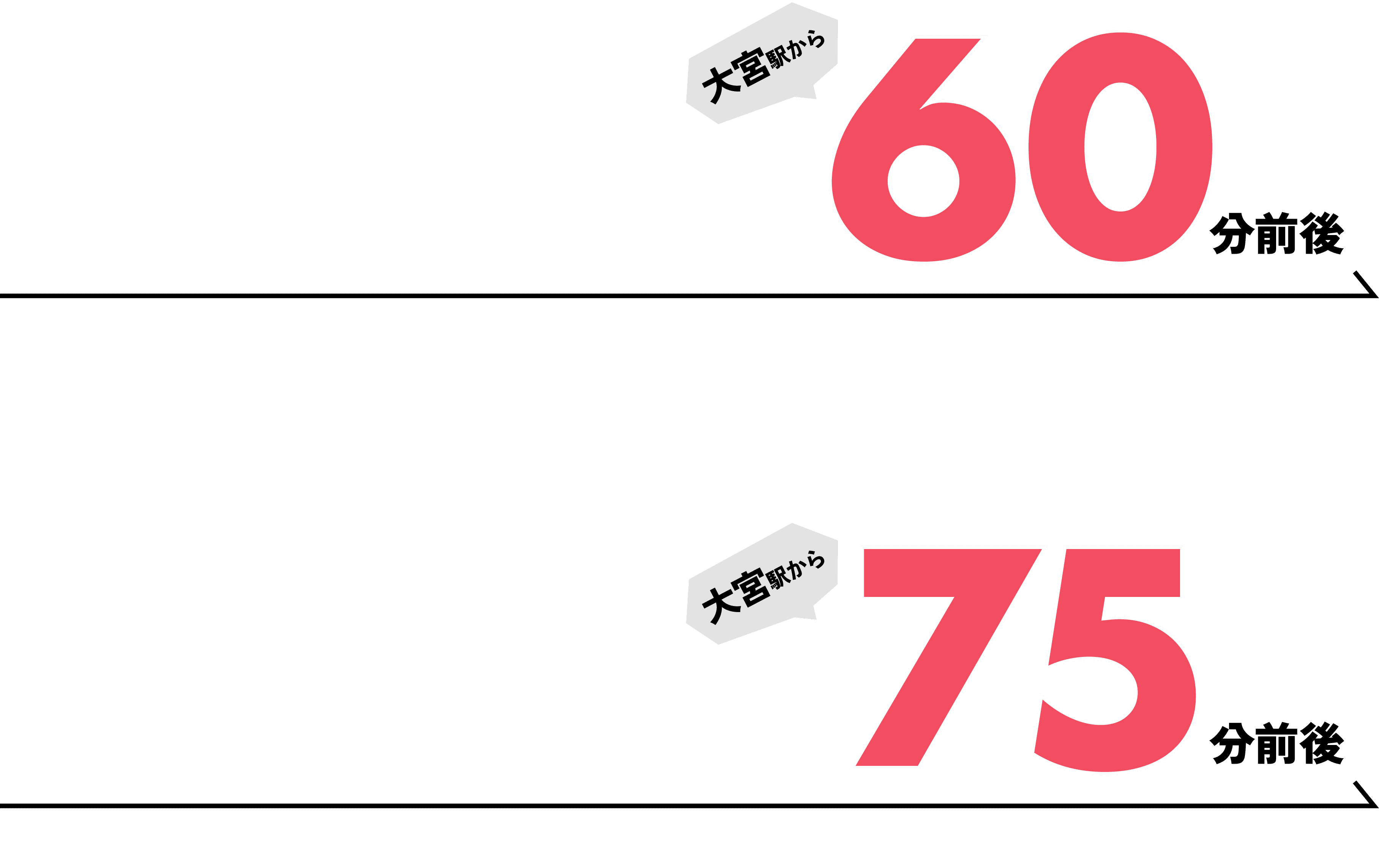 大宮駅から羽田空港駅まで60分前後　大宮駅から成田田空港駅まで75分前後